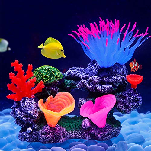アクアリウム 水槽 置物 Danmu 1pc Glowing Effect Artificial Coral Plant Ornaments