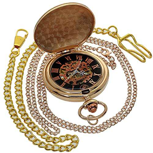 Mens Skeleton Pocket Watch Mechanical Luxury with Chain Steampunk Watches  Gifts