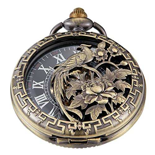 Whodoit Bird Design Antique Steampunk Skeleton Dial Pocket Watch 