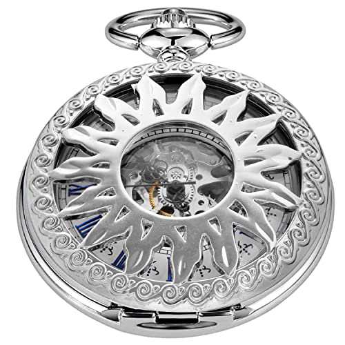 Realpoo Silver Fire Automatic Mechanical Pocket Watches, Necklace