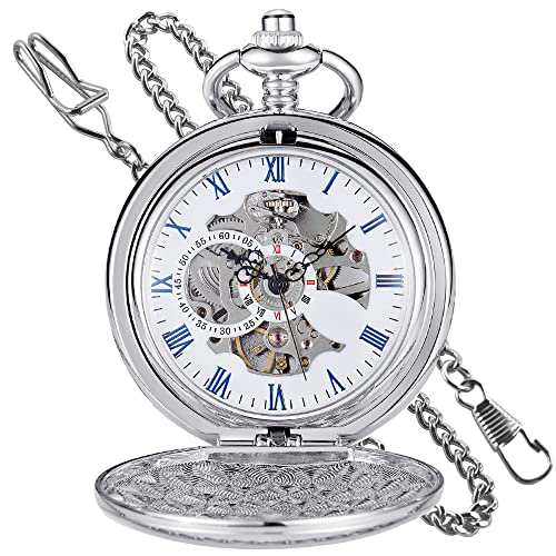 Tiong Smooth Mechanical Hand Wind Pocket Watch Steampunk Skeleton