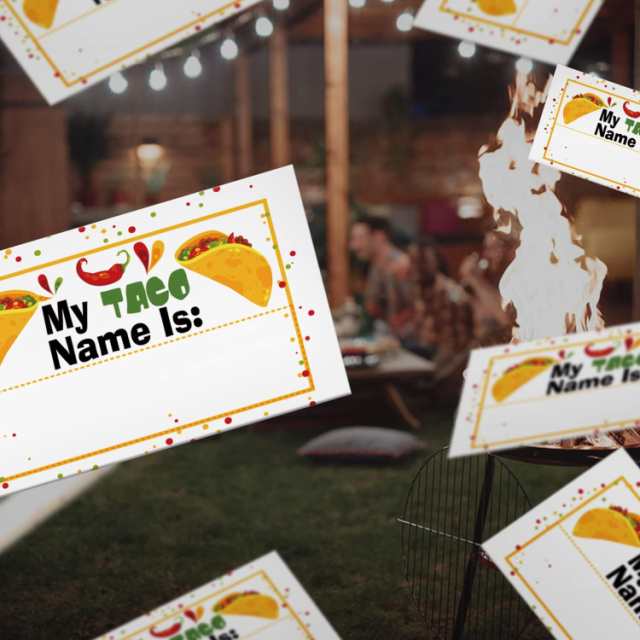 ボードゲーム 英語 アメリカ What's Your Taco Name Game, 1 Taco Theme Sign and 50 Name  Tag Stickers,｜au PAY マーケット