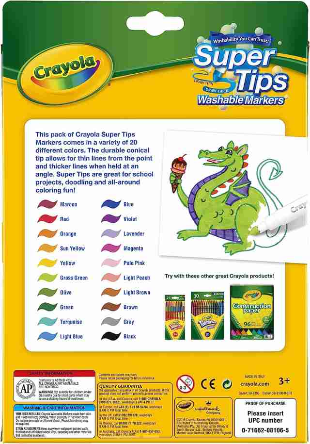  Crayola Super Tips Markers, Coloring Book Markers, 20