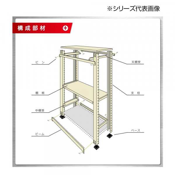 中量ラック 耐荷重500kgタイプ 単体 間口900×奥行450×高さ1800mm 4段