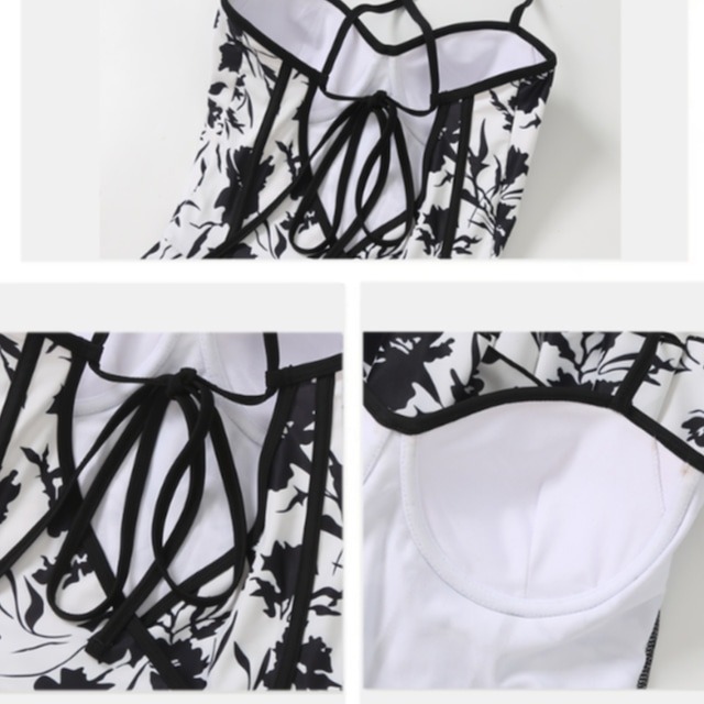 花柄バッククロス白黒ワンピース水着 高見え 美脚 脚長 夏 旅行 大人っぽさ ショートパンツタイプ 一色３サイズ【IN0001】の通販は