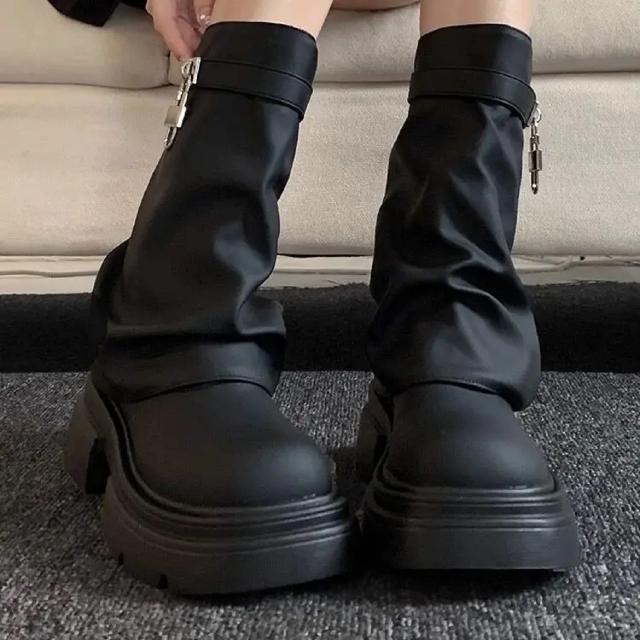 ルーズ ミッドレッグブーツ 2色展開 レディース ブーツ ミドルブーツ ラウンドトゥ かわいい カジュアル エレガント ガーリー こなれ感 オールシーズン 無地 オフィス OL イベント レストラン デイリー 【OK0003】の通販は