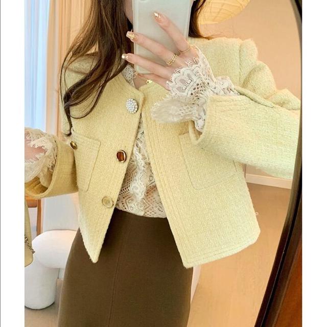 フラワーボタン ジャケット レディース クリームイエロージャケット 