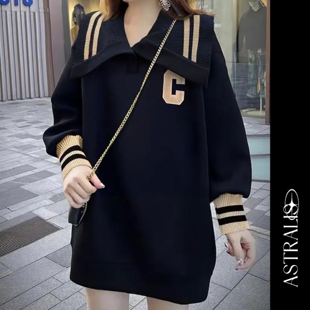 ダブルラインＣワッペン ワンピース レディース トップス ワンピース ミニ ショート 膝上 長袖 Vネック 襟付き ワイド ストレート ワッペン かわいい カジュアル 上品 かっこいい ガーリー キュート プリント ロゴ 春 秋 冬 オフィス イベント ショッピング カフェ コーデの通販は 5,084円