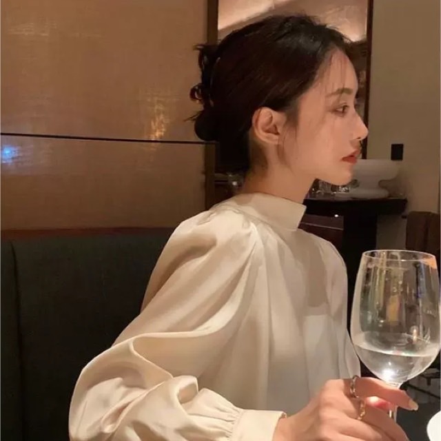 トップス レディース 長袖 ハイネック シフォン ブラウス 無地 シャツ 光沢 定番 大人っぽい 清楚 エレガント 普段使い きれいめ かわいい かっこいい 大人女子 大人可愛い キュート カジュアル 大人 おしゃれ こなれ感 ガーリー モード 個性的 主役級 存在感 抜け感 韓国っぽの通販は