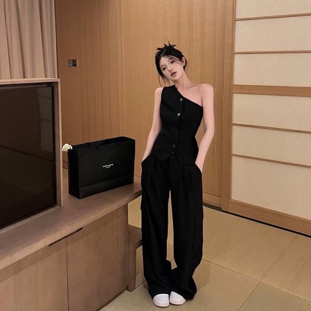 レディース トップス パンツ セットアップ 2点セット ツーピース ロング丈 丈 ワンショルダー スリム 細身 ハイウエスト コンサバ かわいい 大人可愛い きれいめ シンプル カジュアル 上品 おしゃれ こなれ感 ガーリー エレガント モダン 抜け感 キュート 都会的 ベーシックの通販は 10,335円