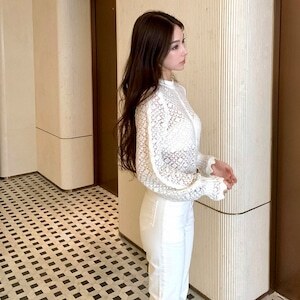 セクシー かぎ編み レディース トップス 長袖 ハイネック タイト