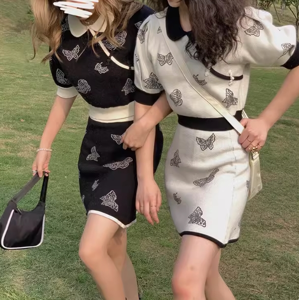 ２点セット トップス＆スカート レディース スカート トップス ブラウス セットアップ アンサンブル ショート 膝上 半袖 ラウンドネック の通販は