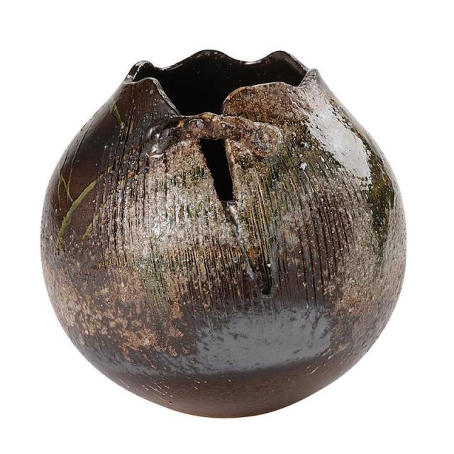 インテリア 花器 花瓶 綾部手付花瓶 信楽焼 高さ19cm (P343-yk908709) (代引き不可) ベース ディスプレイ