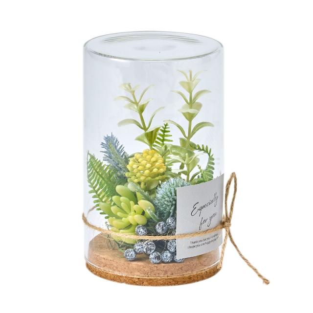 フェイクグリーン 多肉ガラスシリンダー L アーティフィシャルフラワー 高さ16cm （P223-za3011) （代引き不可） フラワーアレンジメントの通販は 5,187円