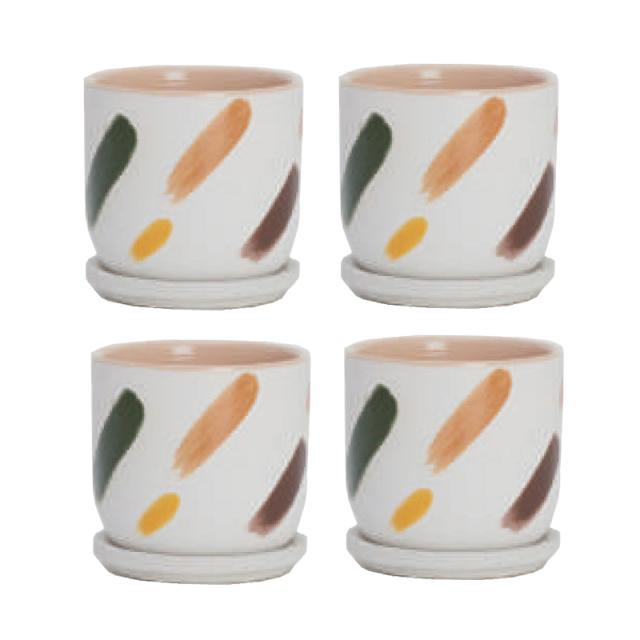 花・観葉植物用ポット デシレ 11 W ceramic （4個入り） 40054 受皿付き （代引き不可） ミニポット プランター FARM （p59）