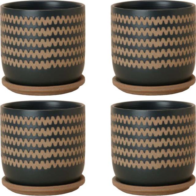 花・観葉植物用ポット インナ 15 G ceramic （4個入り） 40110 受皿付き （代引き不可） 小型ポット プランター FARM （p60）