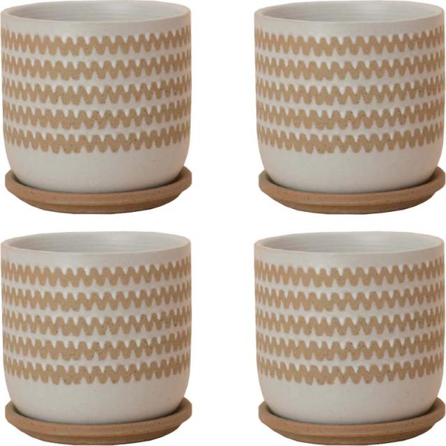 花・観葉植物用ポット インナ 15 W ceramic （4個入り） 40111 受皿付き （代引き不可） 小型ポット プランター FARM （p60）