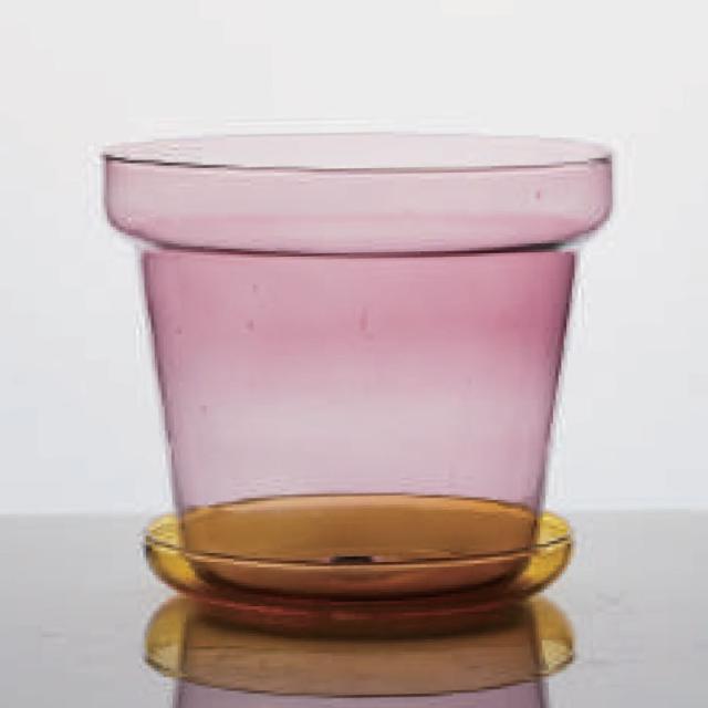 花・観葉植物用ポット ブローグラスポット 11 パープル/イエロー glass （2個入り） 93109 受皿付き （代引き不可） ミニポット プランター FARM （p129）