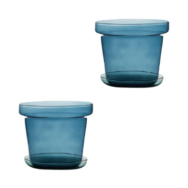 花・観葉植物用ポット ブローグラスポット 11 ブルー/グリーン glass （2個入り） 93111 受皿付き （代引き不可） ミニポット プランター FARM （p129） 6,400円