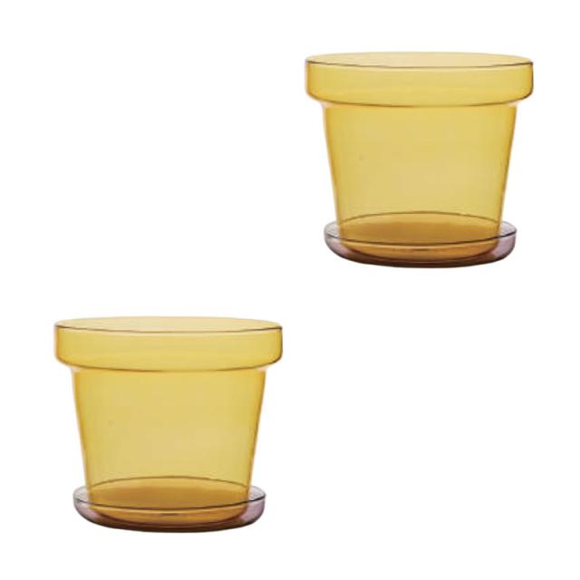 花・観葉植物用ポット ブローグラスポット 11 イエロー/パープル glass （2個入り） 93112 受皿付き （代引き不可） ミニポット プランター FARM （p129）