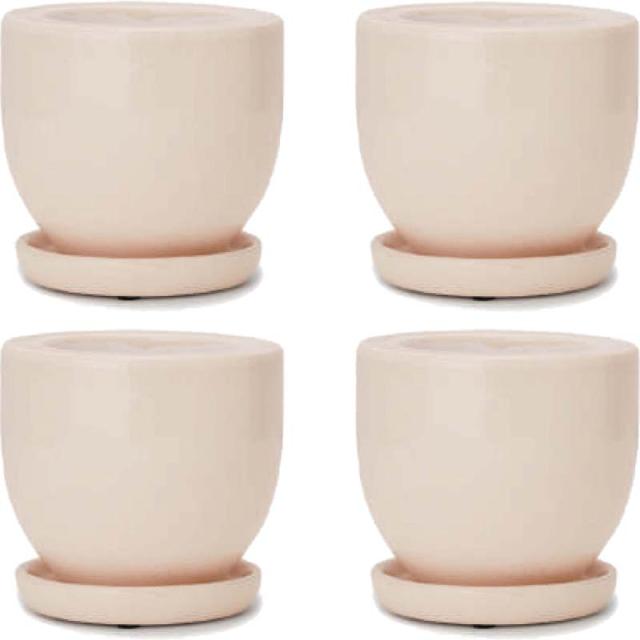 花・観葉植物用ポット アステア ミドル M 4号 クリーム（4個入り）at-001w04p [KTp411] ミニポット 受皿付 （代引き不可）ホテル・オフィスビル・店舗 インテリア ディスプレイの通販は