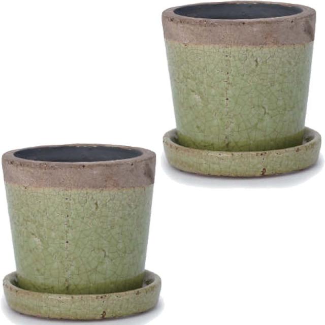 花・観葉植物用ポット クレーパ 6号 M 鶯（2個入り）sh-002u06p [KTp427] ミニポット 受皿付 （代引き不可）ホテル・オフィスビル・店舗 インテリア ディスプレイ