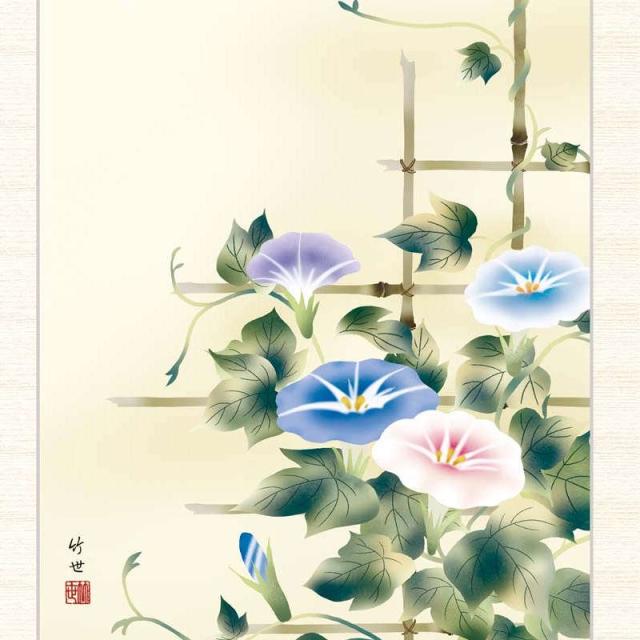 日本画 田村竹世 朝顔（あさがお） F8 花鳥画 夏飾り [g4-bk070-F8
