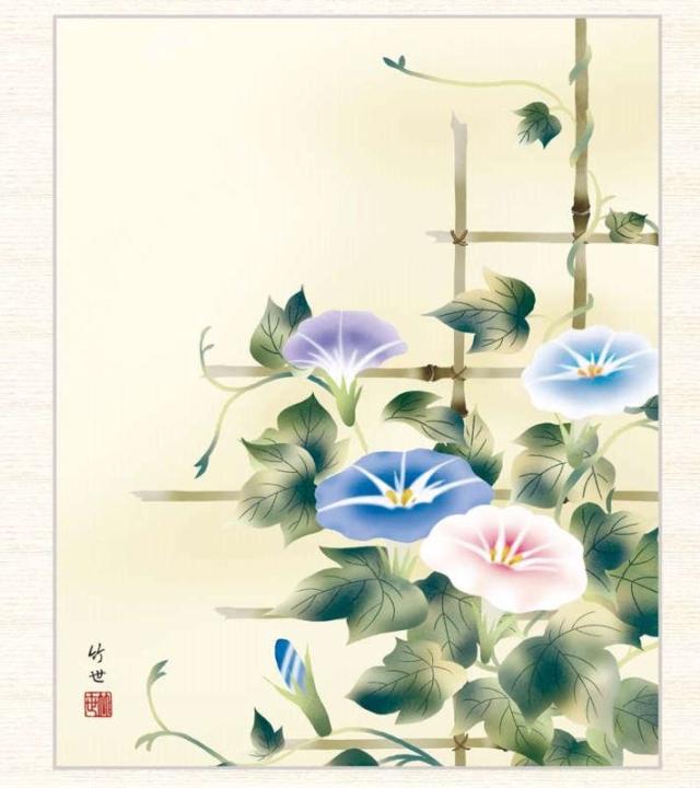 日本画 田村竹世 朝顔（あさがお） F8 花鳥画 夏飾り [g4-bk070-F8