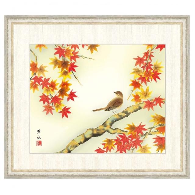 日本画 緒方葉水 紅葉に小鳥（もみじにことり） F8 花鳥画 秋飾り [