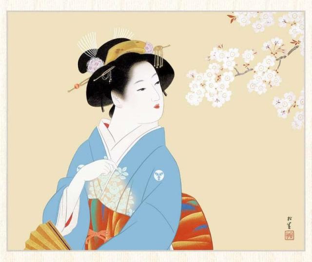 日本の名画 上村松園 花下美人（かかびじん） F8 [g4-bn036-F8