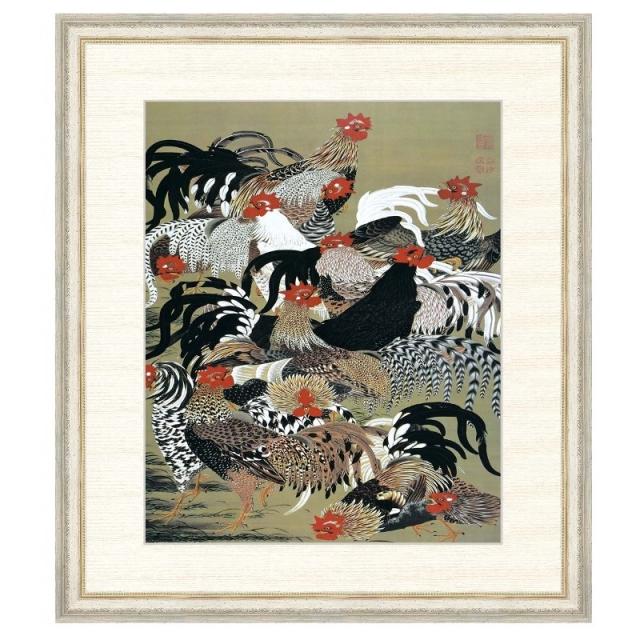 日本の名画 伊藤若冲 群鶏図（ぐんけいず） F8 [g4-bn070-F8] インテリアの通販は 18,000円