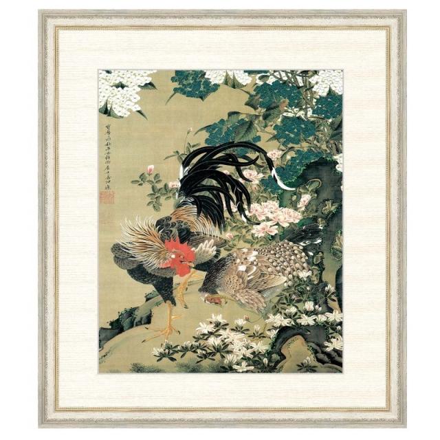 日本の名画 伊藤若冲 紫陽花双鶏図（あじさいそうけいず） F8 [g4-bn077-
