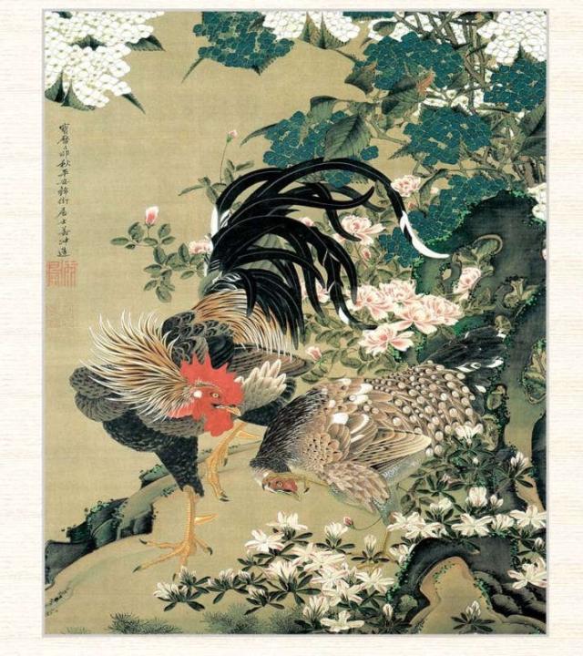 日本の名画 伊藤若冲 紫陽花双鶏図（あじさいそうけいず） F8 [g4-bn077-