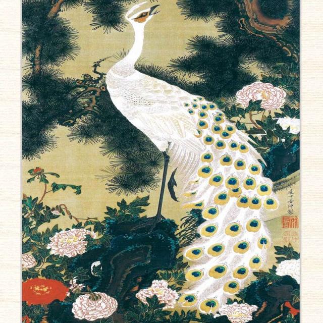 日本の名画 伊藤若冲 老松孔雀図（ろうしょうくじゃくず） F8 [g4