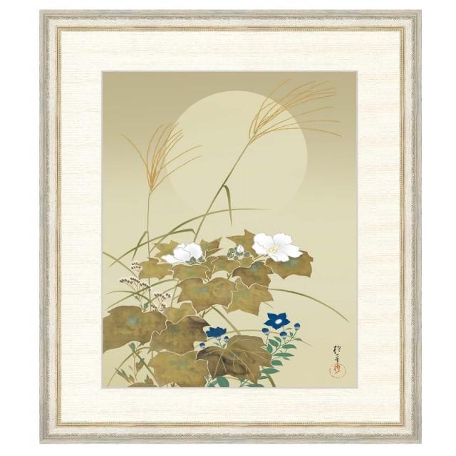 日本の名画 酒井抱一 秋草に螽斯図（あきくさにしゅうしず） F8 [g4