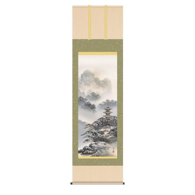 掛軸 年中飾り[山水画]水墨山水 【紫山塔景】 [尺五] [伊藤渓山] [KZ2B7-001](代引き不可)