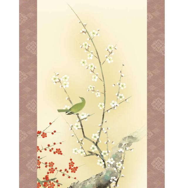 掛軸 [花鳥画]春掛け 【紅白梅に鶯】 [尺三] [田村竹世] [KZ2MA2-086](代引き不可)_1