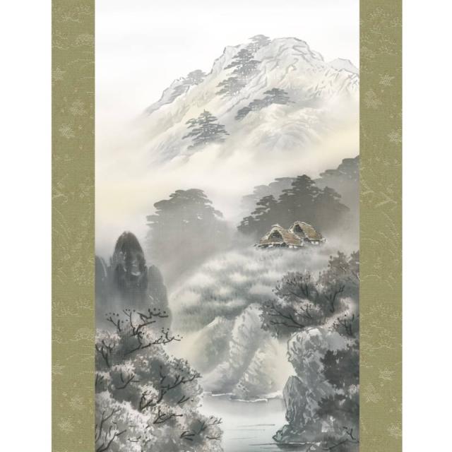 掛軸 年中飾り山水画 水墨山水 悠景山水 尺三 伊藤渓山 [KZ2MB2-078