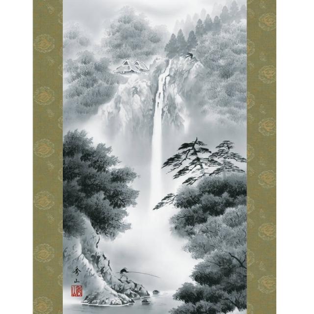 掛軸 年中飾り山水画 富士山水 赤富士飛翔 尺三 鈴村秀山 [KZ2MB3-117