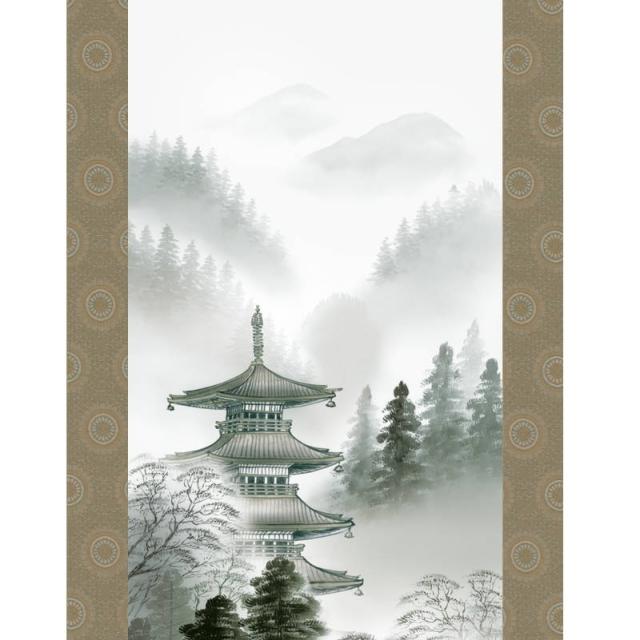 掛軸 日本画 山水画 鈴村秀山 水墨塔景 すいぼくとうけい 尺三 KZ3MB7-008 (代引き不可) 掛け軸(掛軸)尺三幅 幽山渓谷（鈴村 秀山）?掛軸（かけじく