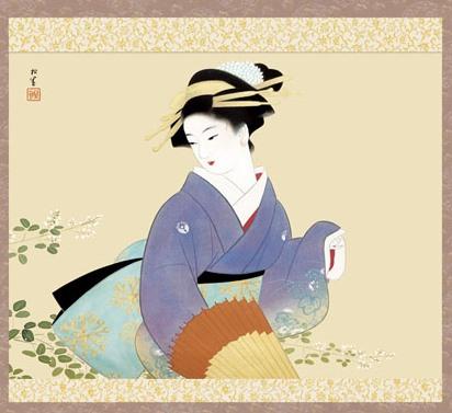 掛軸 上村松園 萩の露 (はぎのつゆ) 尺五 (KZ3G9-029) (代引き不可)_2