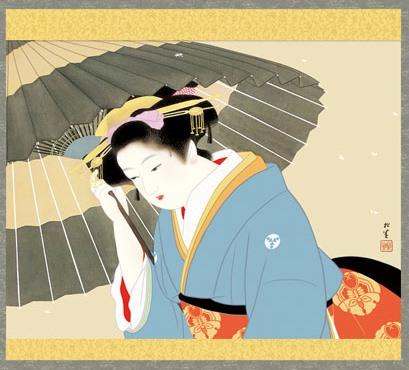 掛軸 上村松園 雪 (ゆき) 尺五 (KZ3G9-030) (代引き不可)_2