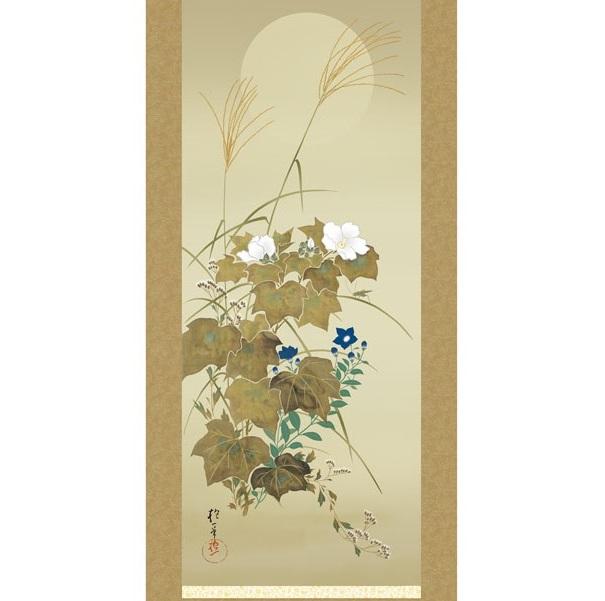 掛軸 酒井抱一 月秋草に螽斯図 (あきくさにしゅうしず) 尺五 (KZ3G9-095) (代引き不可)_1