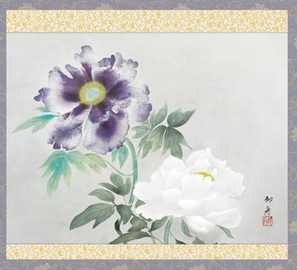 掛軸 速水御舟 牡丹双華 (ぼたんそうげ) 尺五 (KZ3G9-107) (代引き不可)_2