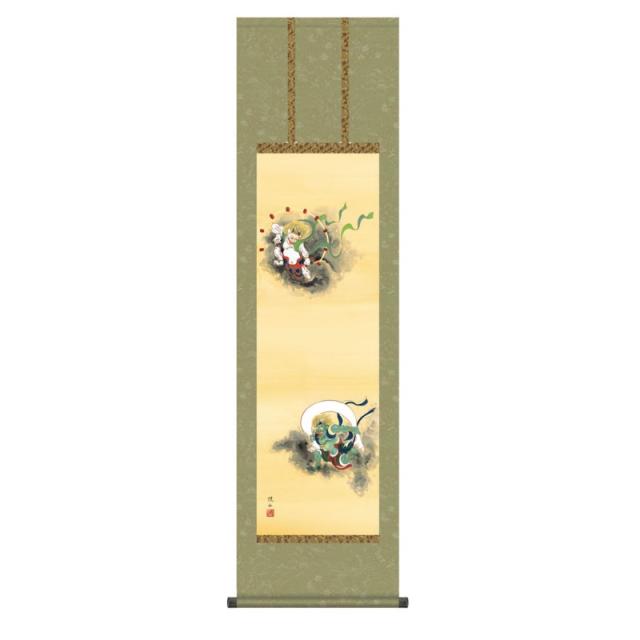 掛軸 日本画 仏書画 斎藤悦山 風神雷神 (ふうじんらいじん) 尺三 (KZ3ME1-S056) (代引き不可)