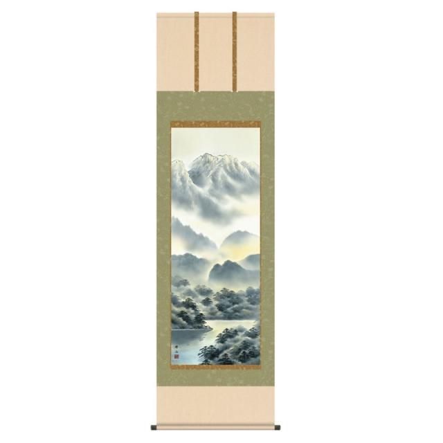 掛軸 年中飾り[山水画]富士山水 【赤富士双鶴】 [尺五] [鈴村