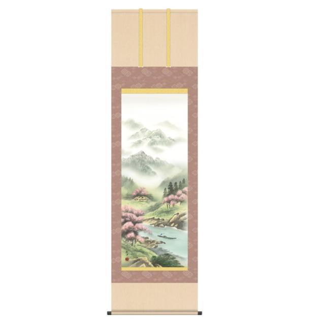掛軸 日本画 山水画 田口紅洋 桜花潤春 (おうかじゅんしゅん) 尺五 (KZ3B4-19A) (代引き不可)