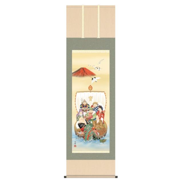 掛軸 日本画 縁起画 森田翔輝  七福神 (しちふくじん) 尺五 (KZ3D1-039) (代引き不可)