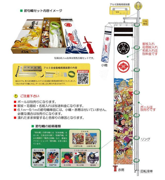 徳永鯉][武者のぼり][武者絵幟]友禅加藤清正幟セット[6.1m](巾