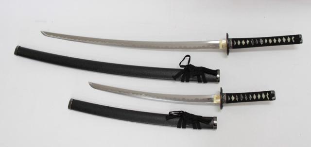 模造刀 石目シリーズ 黒石目 大小刀 刃紋入り刀身 メッキ合金[neu040set] 美術刀剣（代引き不可）_3